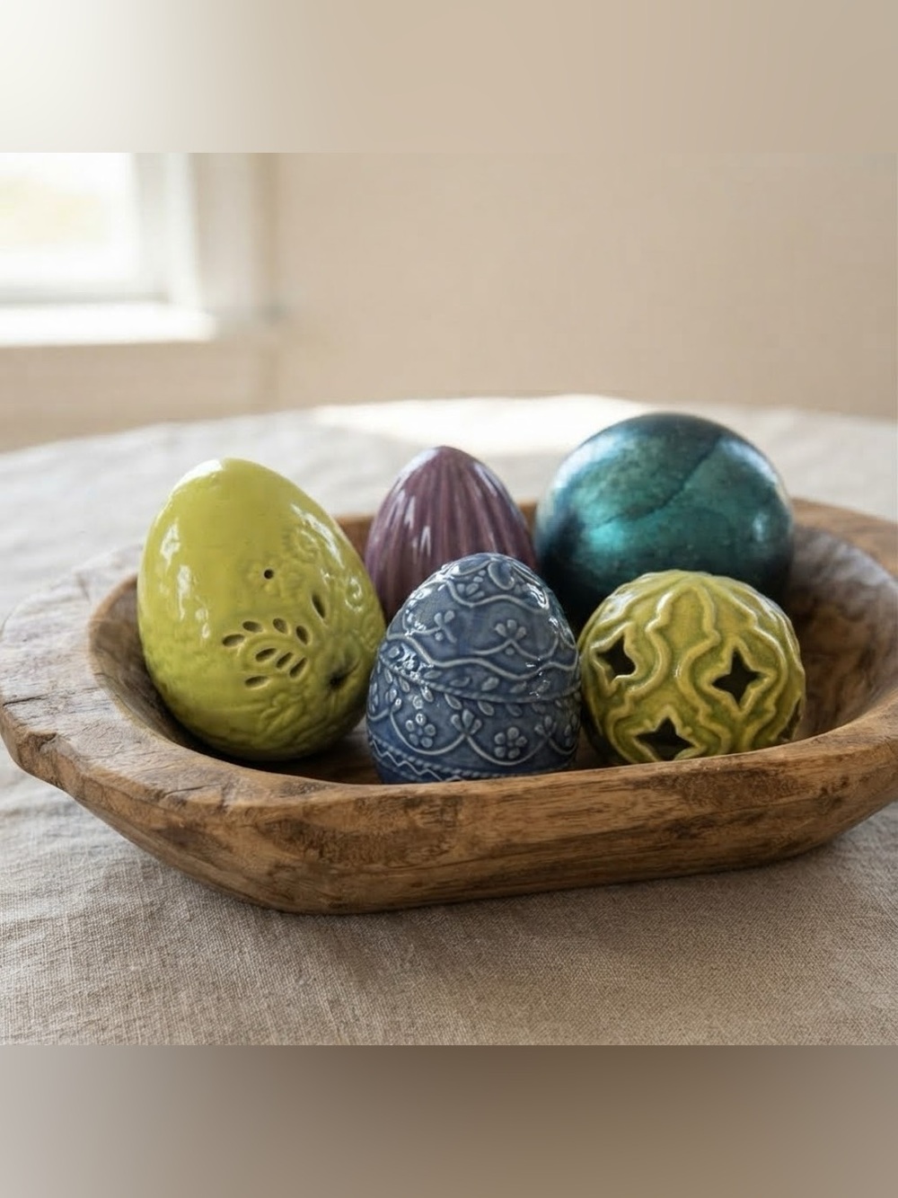 Ceramic Decorative Eggs/round - Blue, Lime Green, Purple, Teal